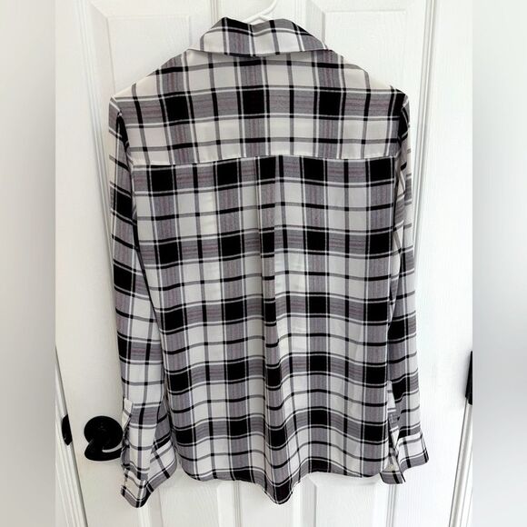 Express Black White Maroon Plaid Slim Portofino Shirt Women’s Size Small - Picture 2 of 5